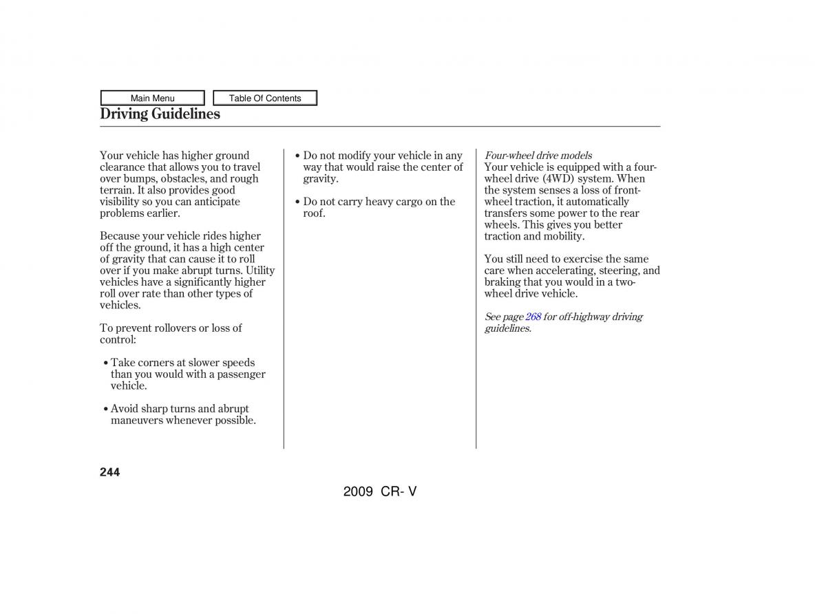 Honda CR V III 3 owners manual / page 248