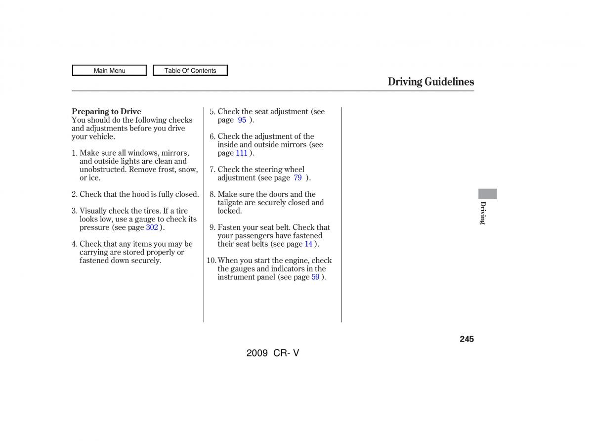 Honda CR V III 3 owners manual / page 249