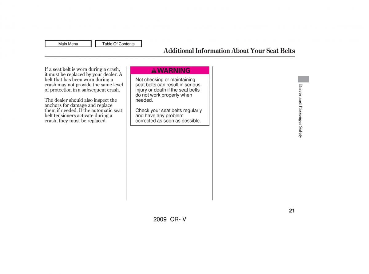 Honda CR V III 3 owners manual / page 25