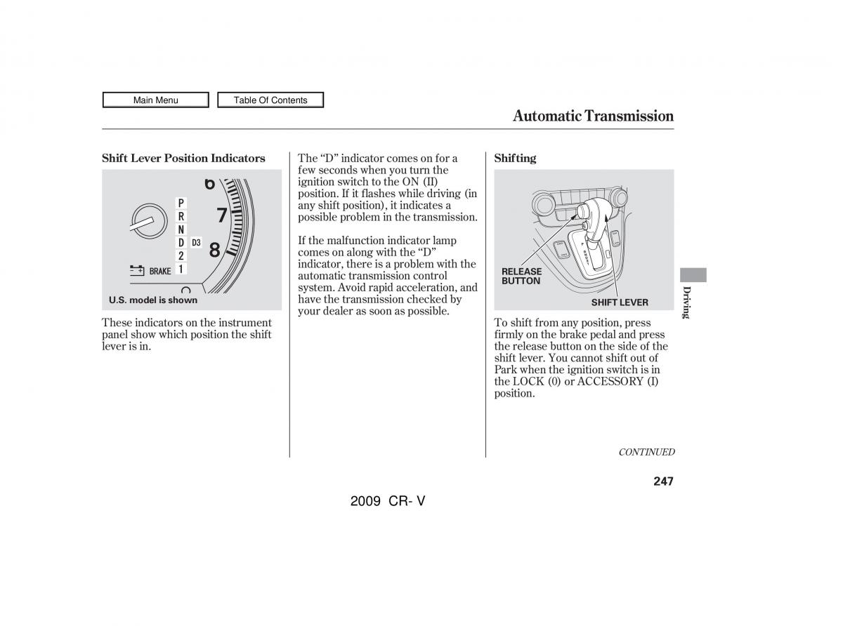 Honda CR V III 3 owners manual / page 251