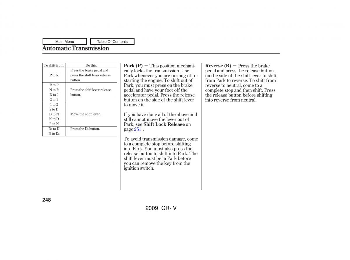 Honda CR V III 3 owners manual / page 252