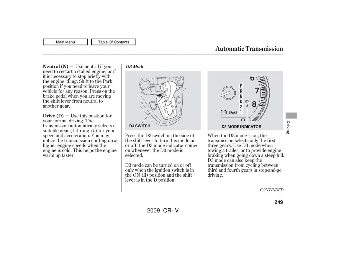 Honda CR V III 3 owners manual / page 253