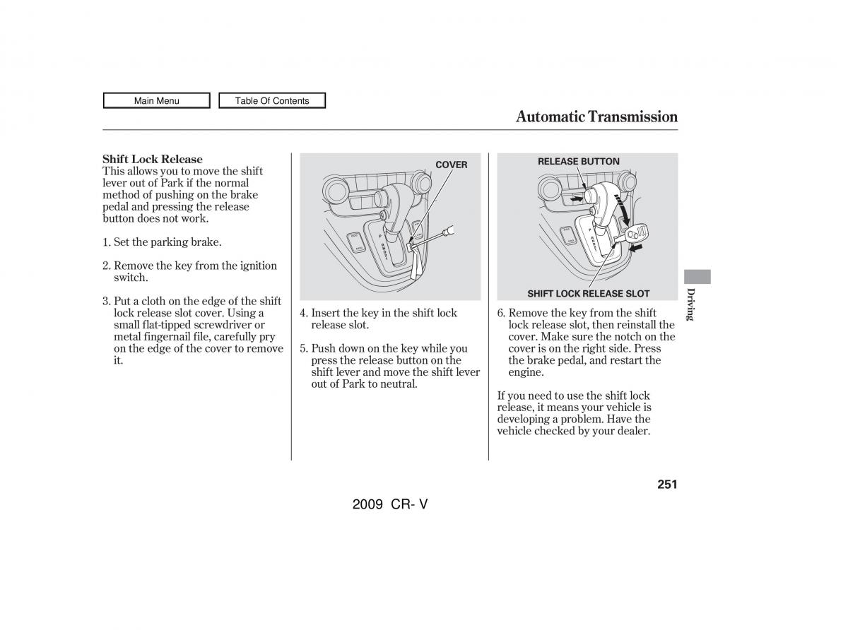 Honda CR V III 3 owners manual / page 255