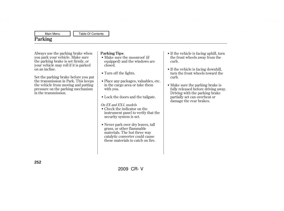 Honda CR V III 3 owners manual / page 256