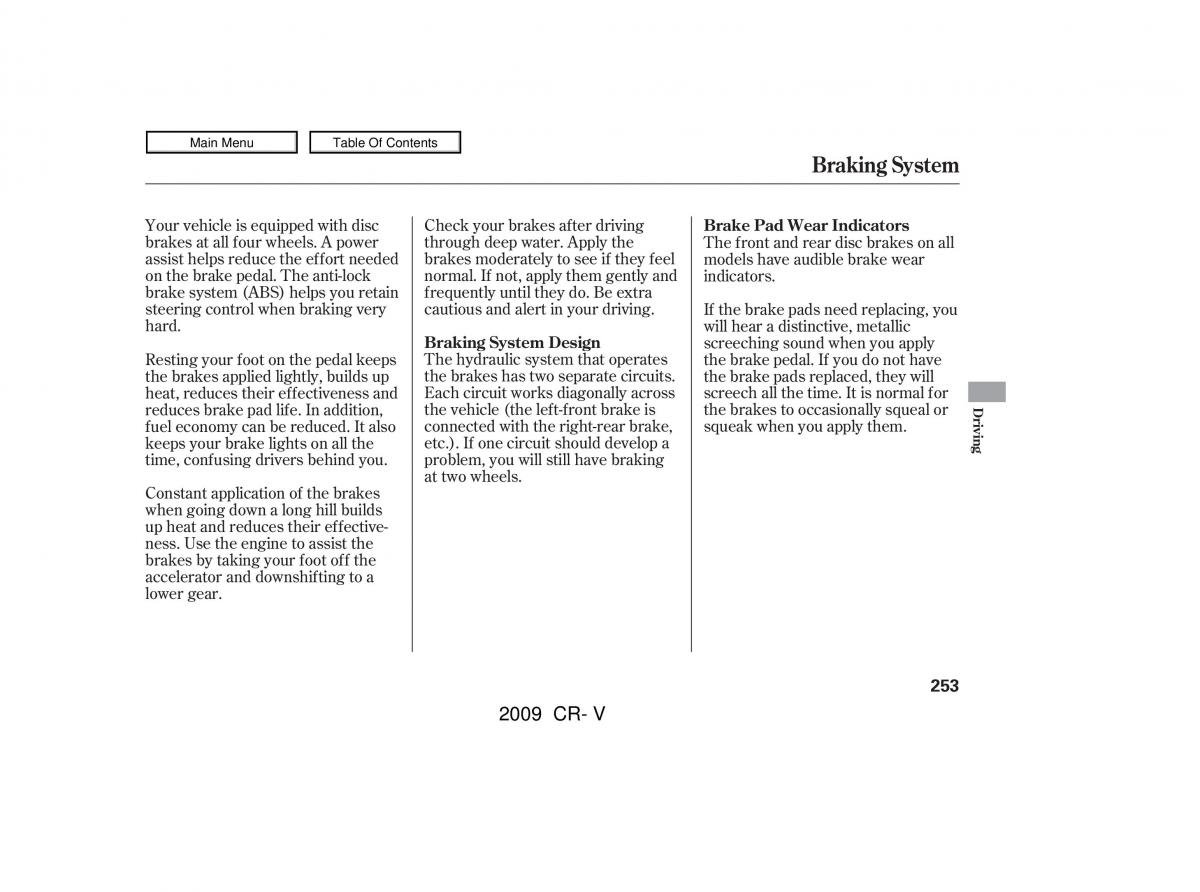 Honda CR V III 3 owners manual / page 257