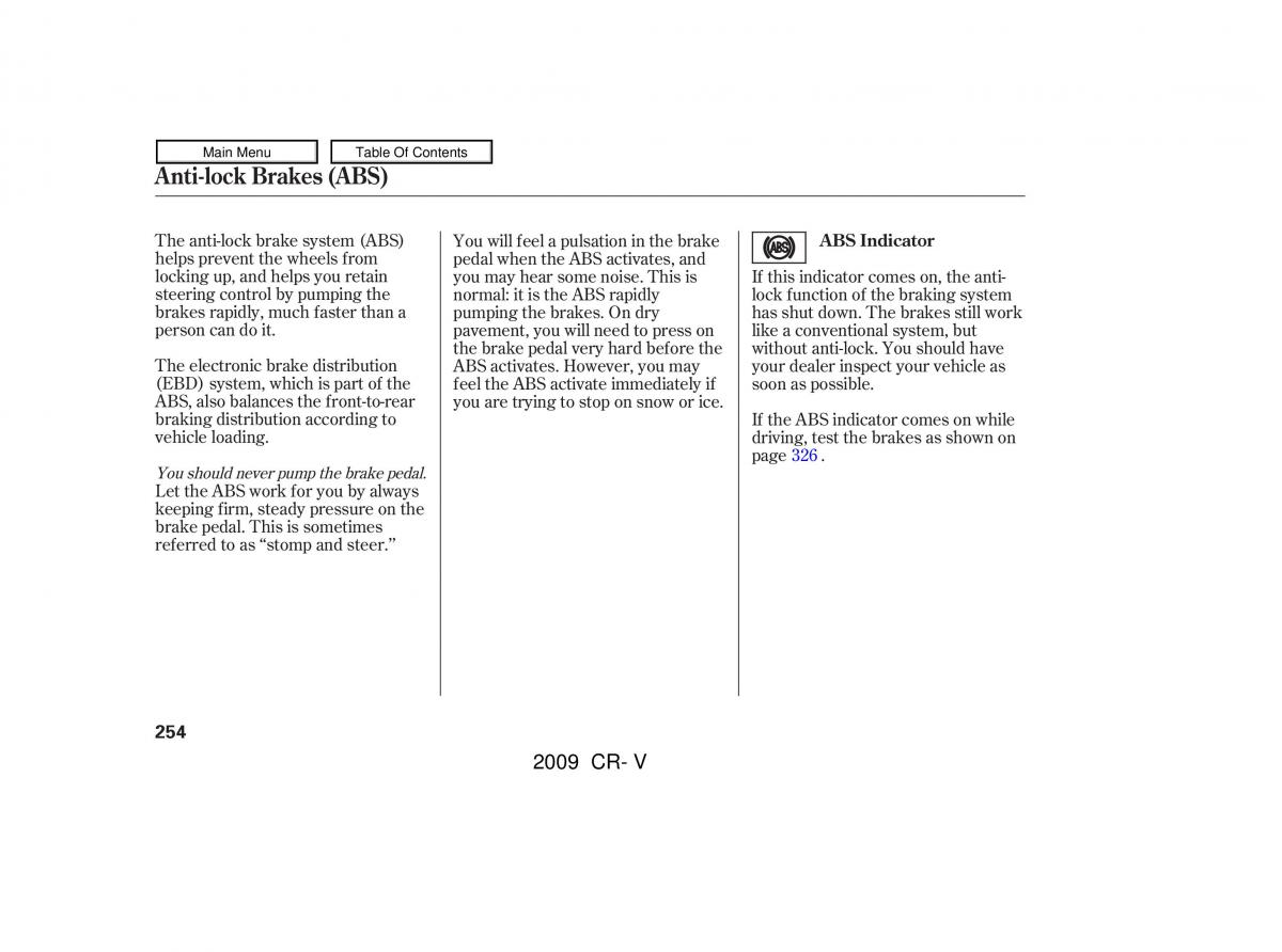 Honda CR V III 3 owners manual / page 258