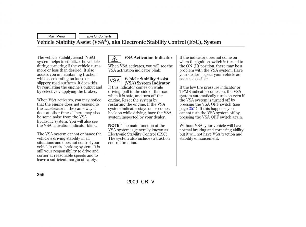 Honda CR V III 3 owners manual / page 260