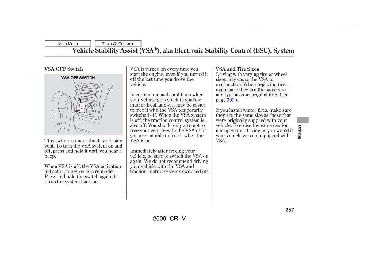 Honda CR V III 3 owners manual / page 261