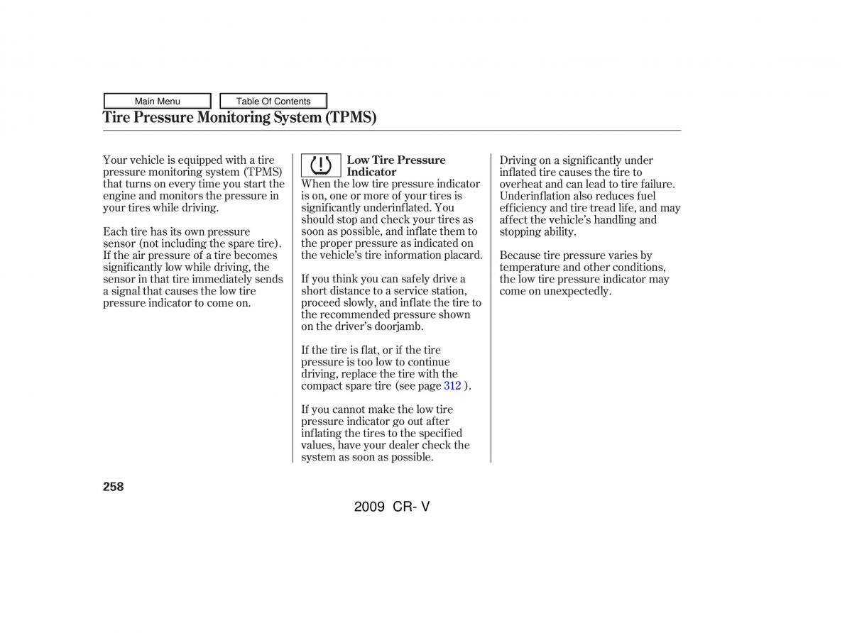 Honda CR V III 3 owners manual / page 262