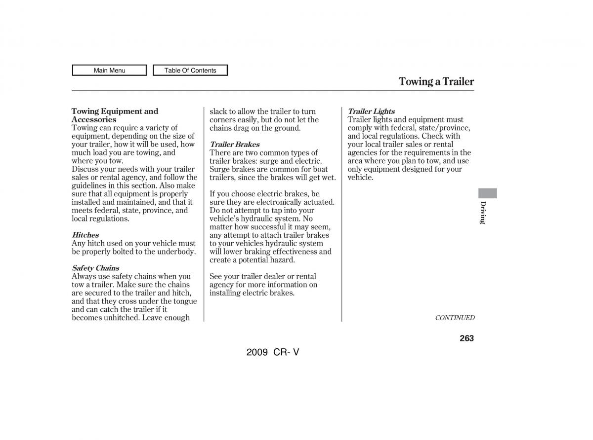 Honda CR V III 3 owners manual / page 267