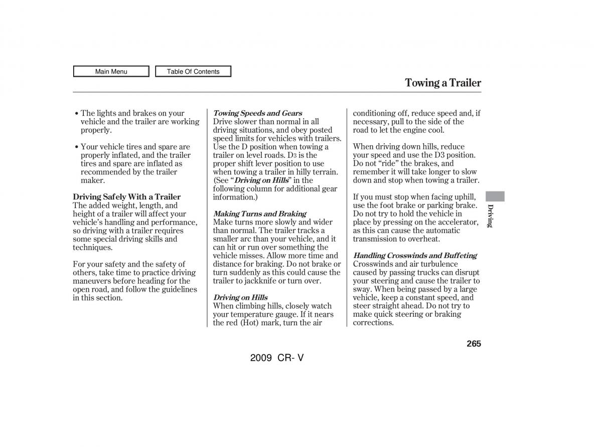 Honda CR V III 3 owners manual / page 269