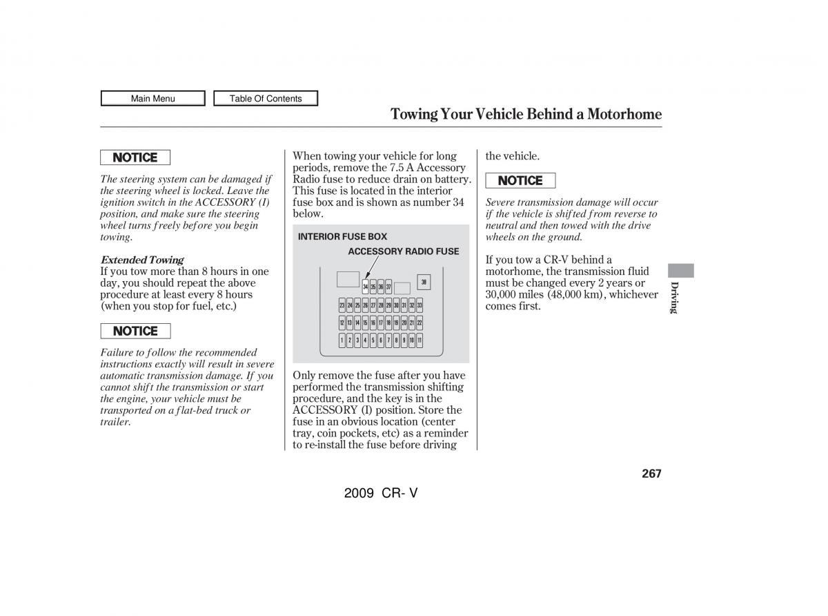 Honda CR V III 3 owners manual / page 271