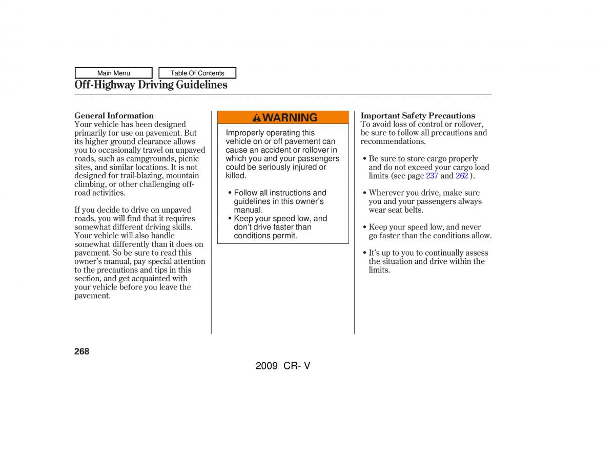 Honda CR V III 3 owners manual / page 272