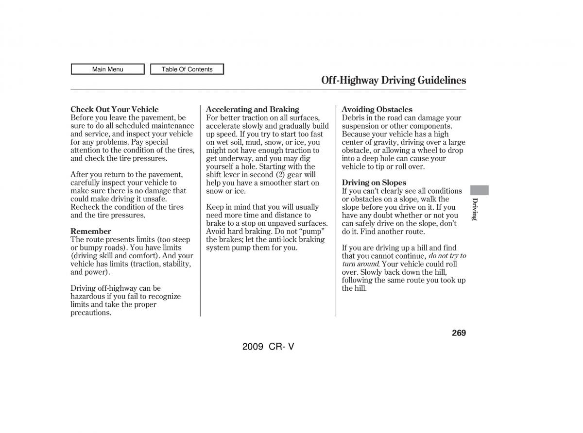 Honda CR V III 3 owners manual / page 273