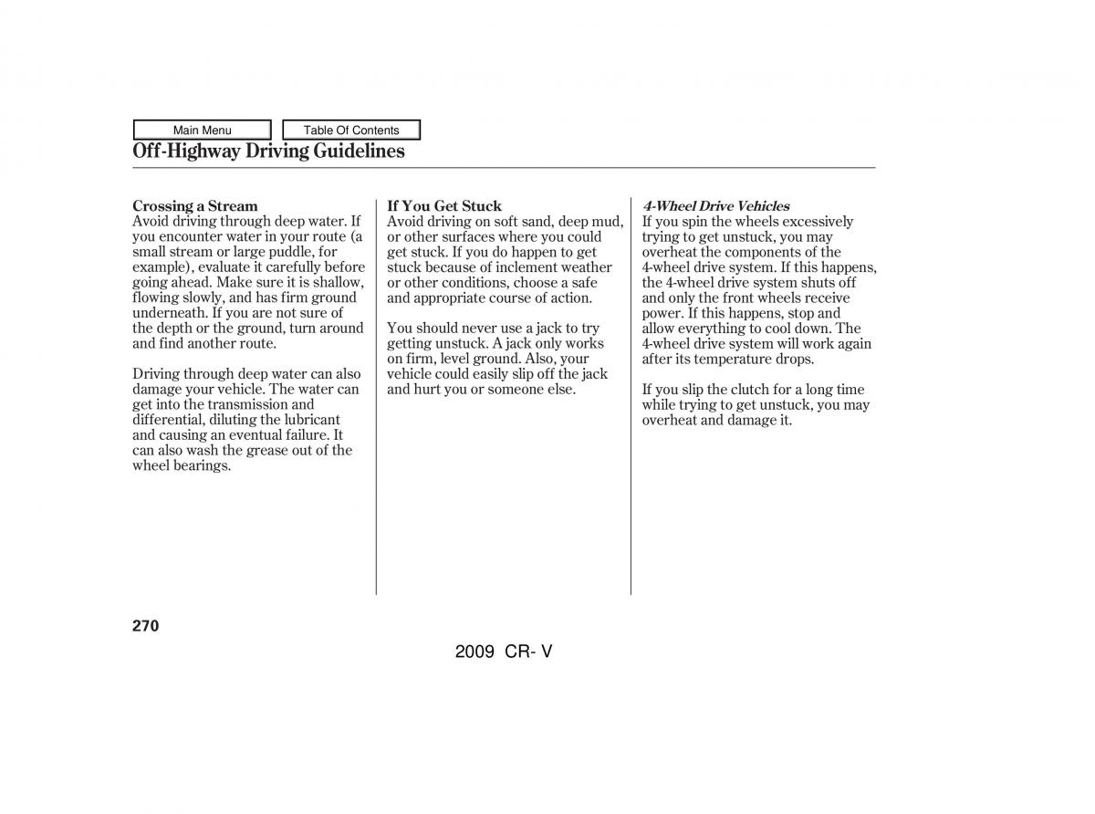 Honda CR V III 3 owners manual / page 274