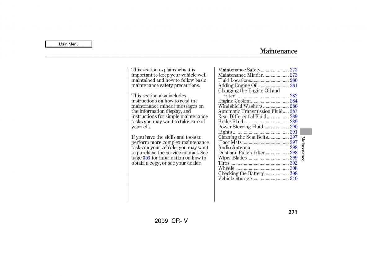 Honda CR V III 3 owners manual / page 275