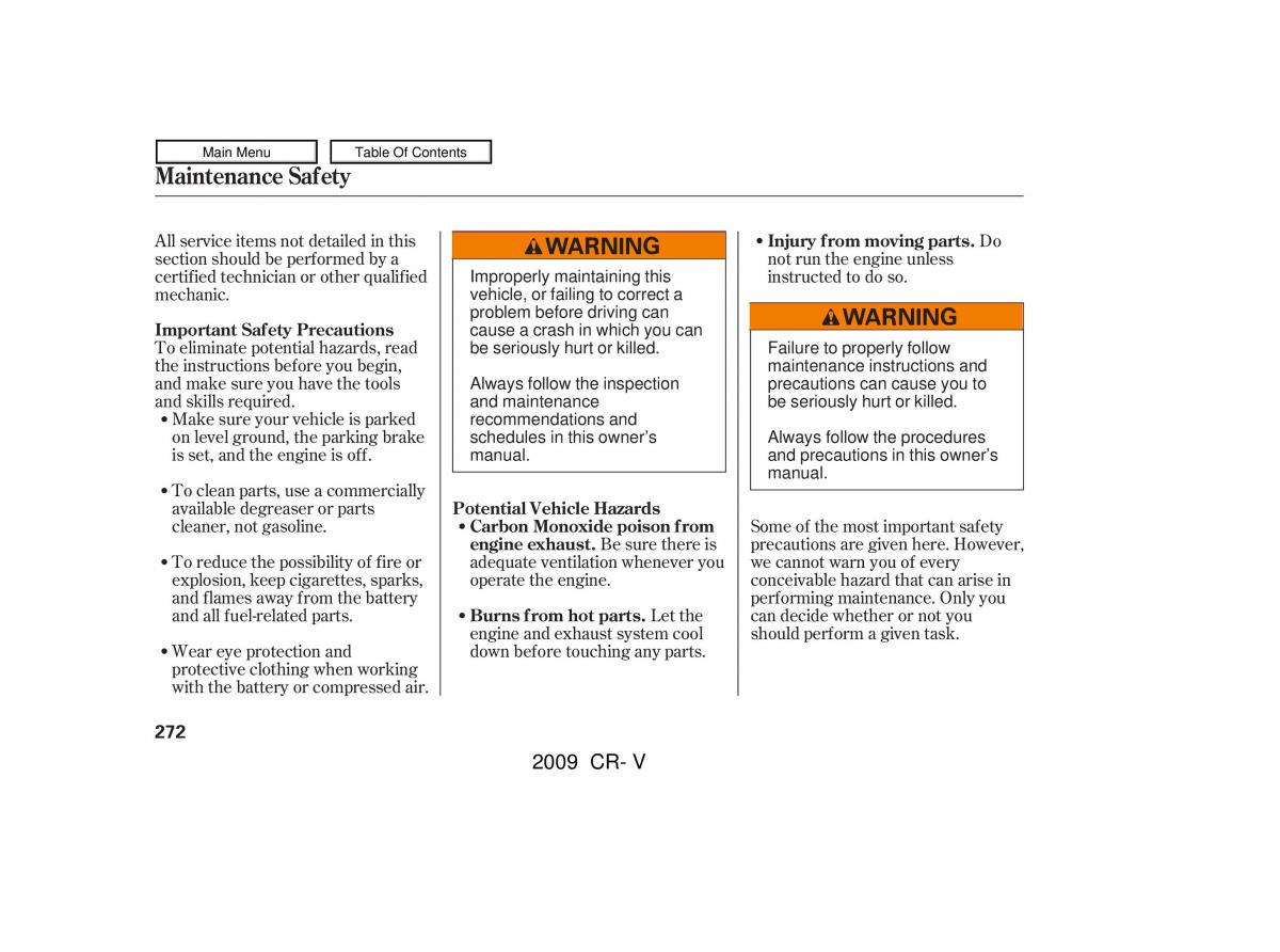 Honda CR V III 3 owners manual / page 276