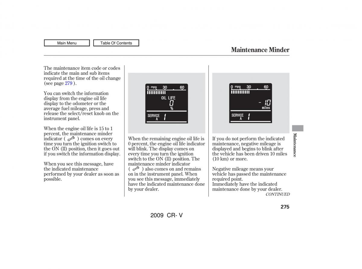 Honda CR V III 3 owners manual / page 279