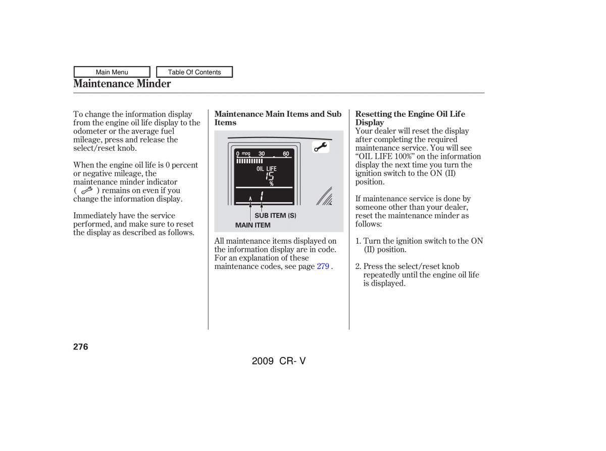 Honda CR V III 3 owners manual / page 280