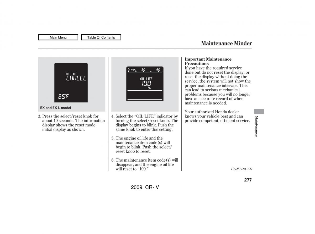 Honda CR V III 3 owners manual / page 281