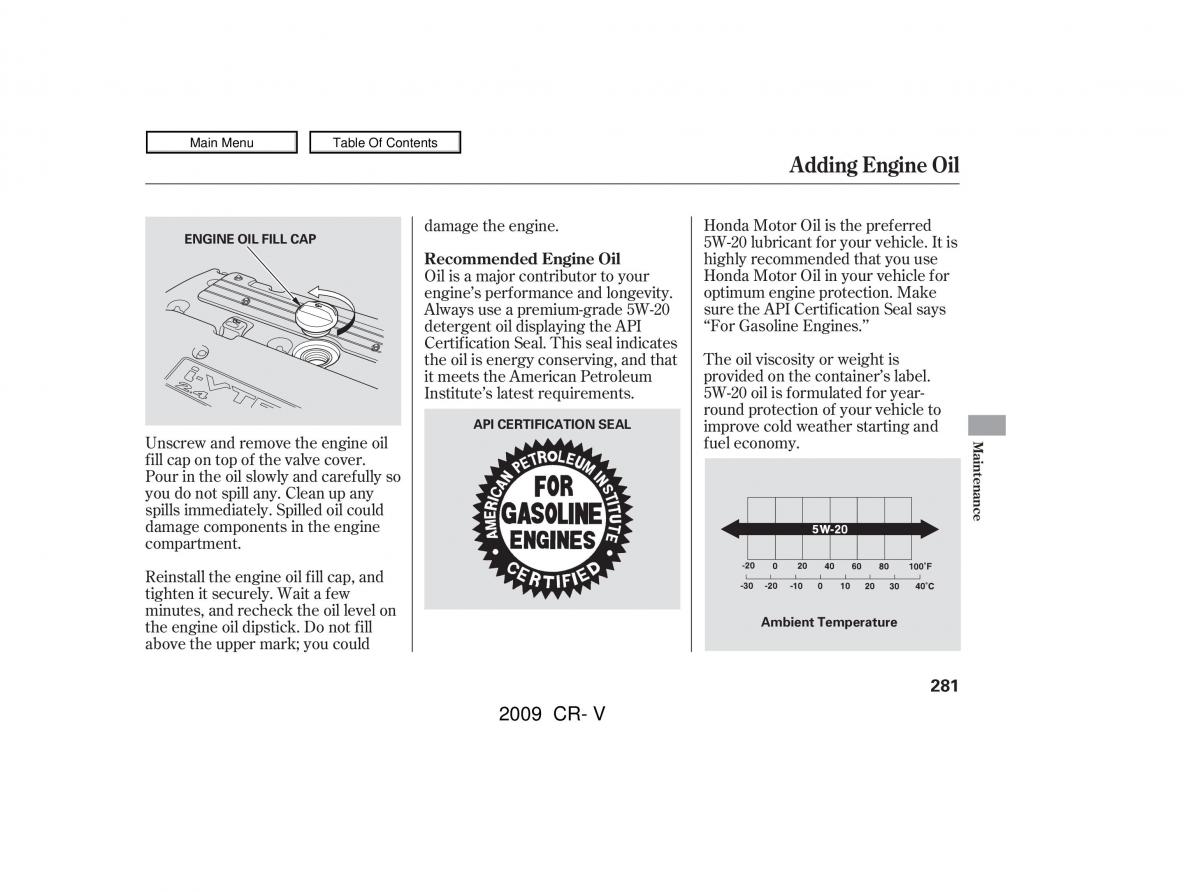 Honda CR V III 3 owners manual / page 285