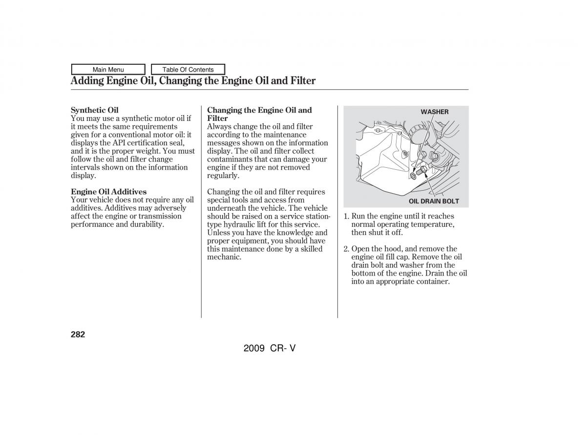 Honda CR V III 3 owners manual / page 286