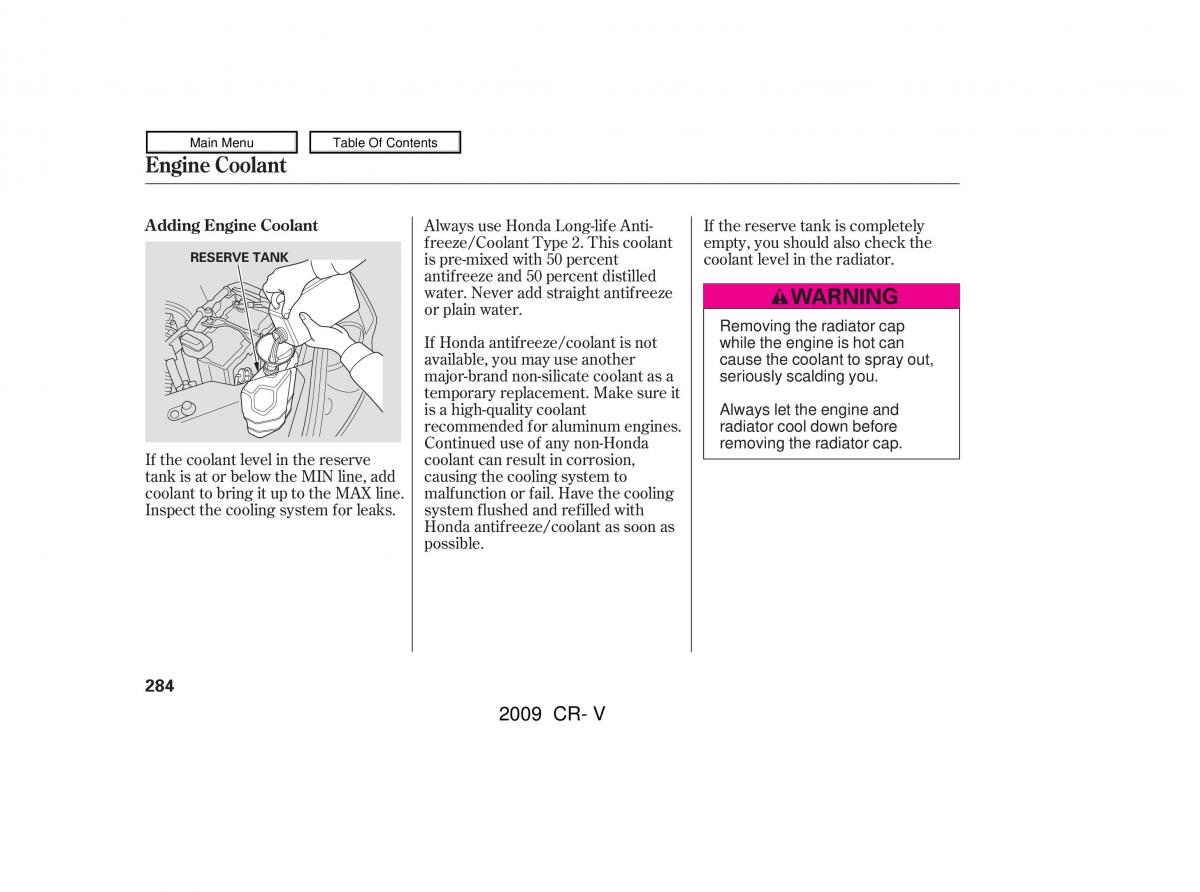 Honda CR V III 3 owners manual / page 288