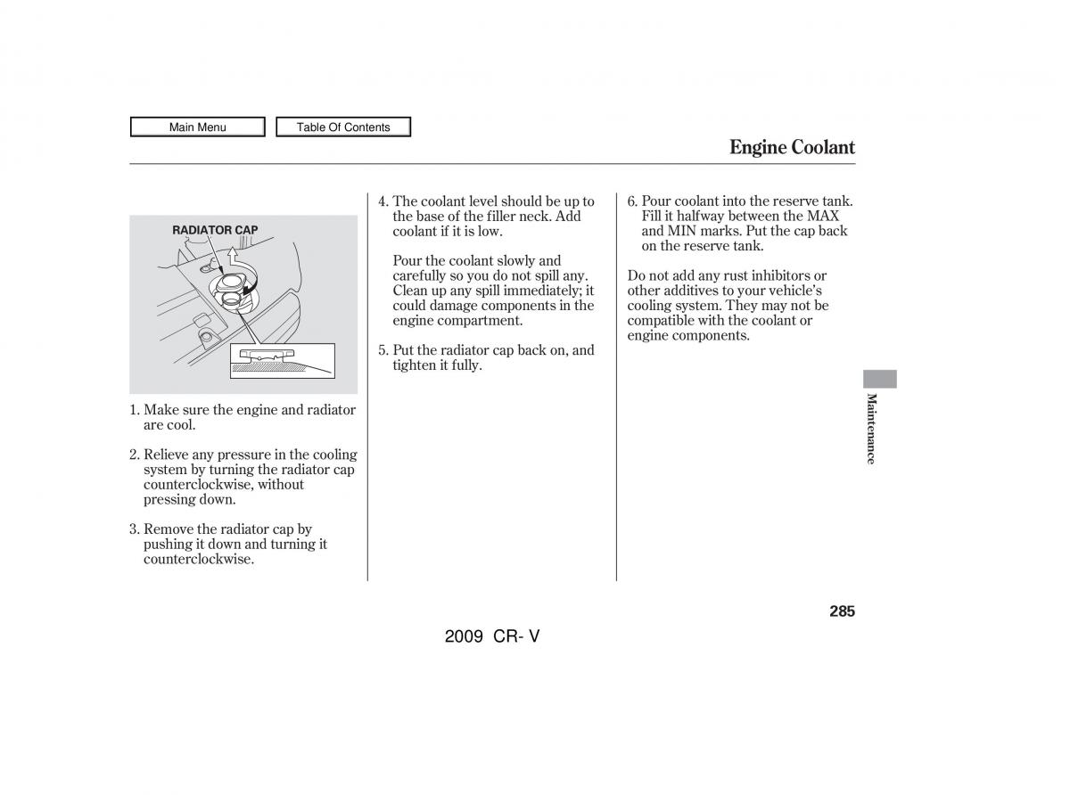 Honda CR V III 3 owners manual / page 289