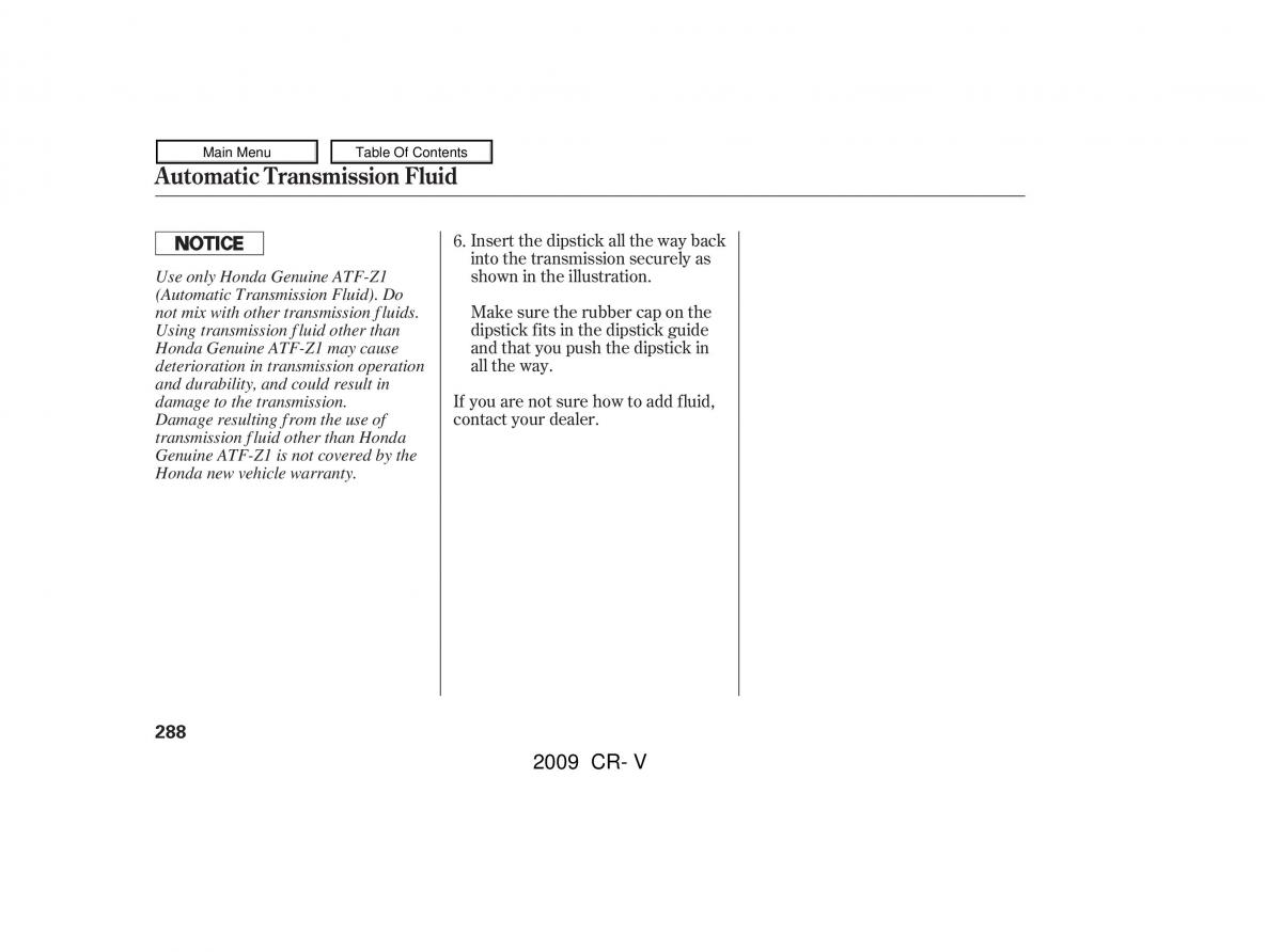 Honda CR V III 3 owners manual / page 292