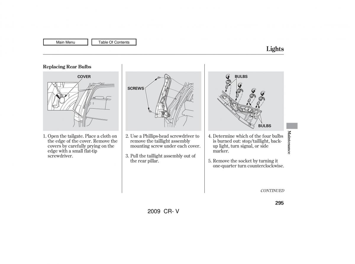 Honda CR V III 3 owners manual / page 299