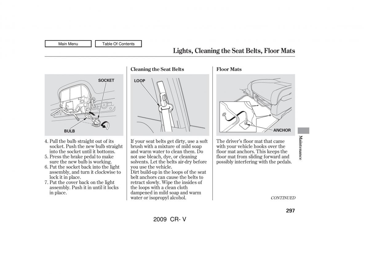 Honda CR V III 3 owners manual / page 301