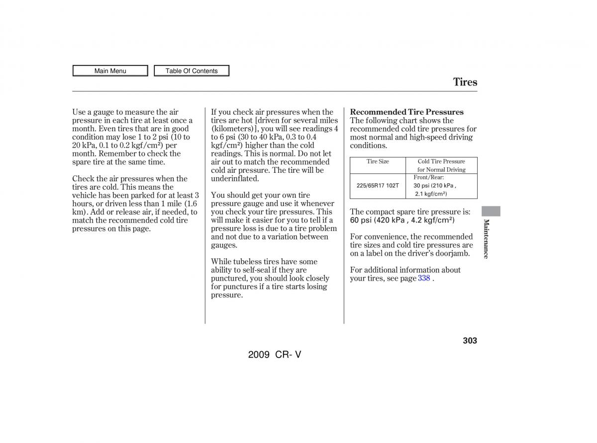 Honda CR V III 3 owners manual / page 307