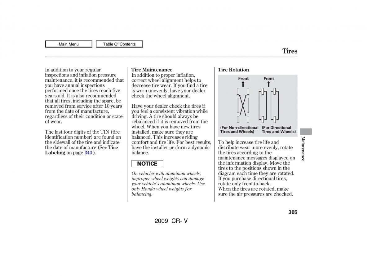 Honda CR V III 3 owners manual / page 309