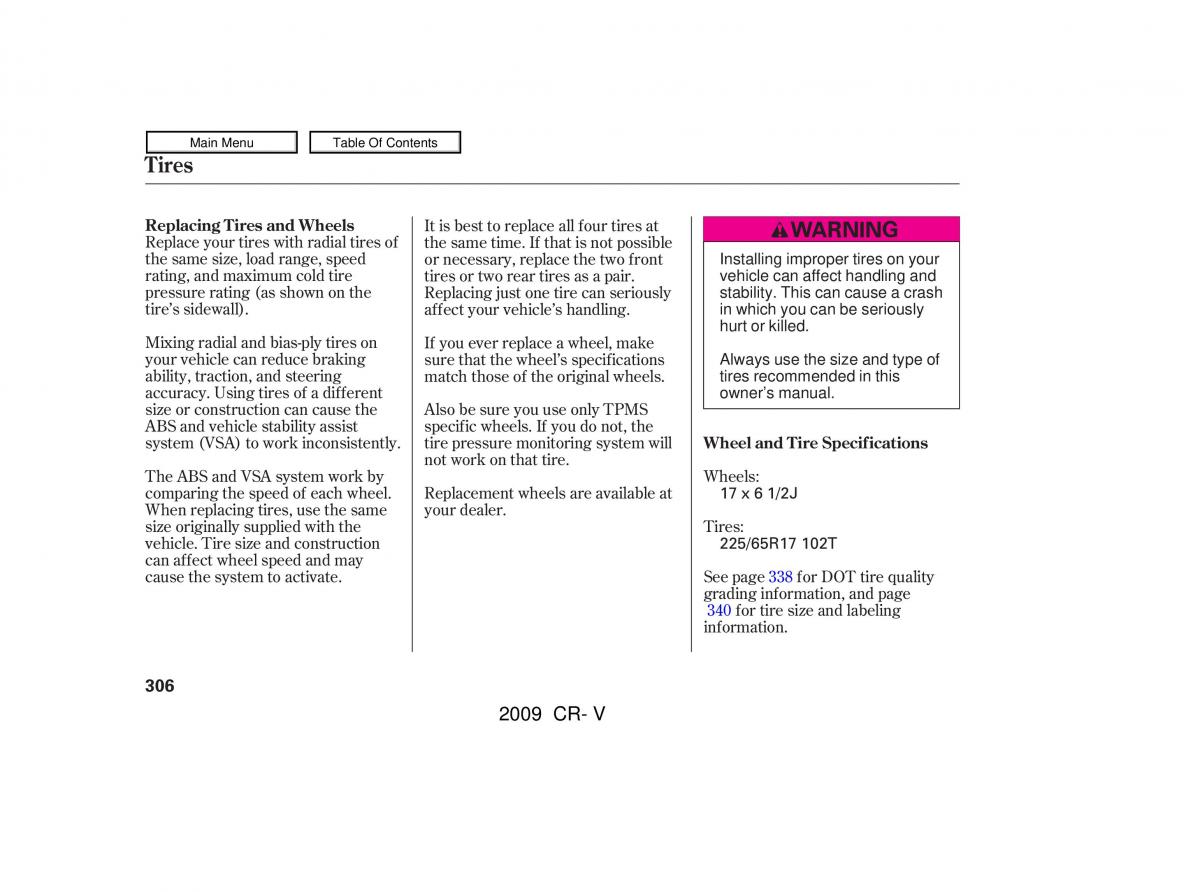 Honda CR V III 3 owners manual / page 310