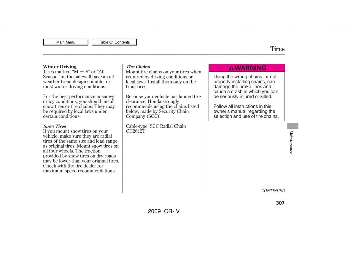 Honda CR V III 3 owners manual / page 311