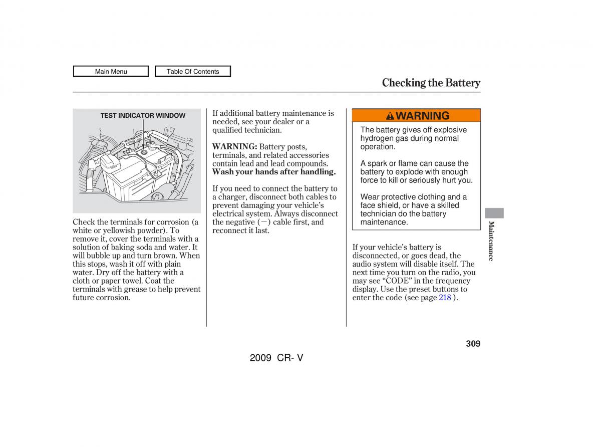 Honda CR V III 3 owners manual / page 313