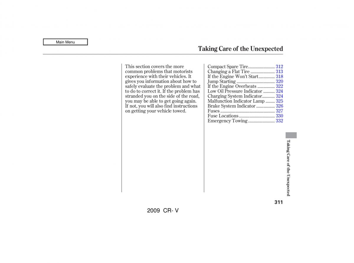 Honda CR V III 3 owners manual / page 315