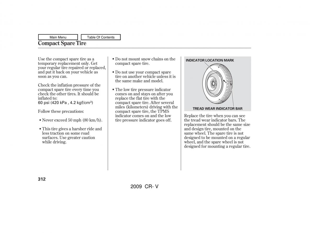 Honda CR V III 3 owners manual / page 316