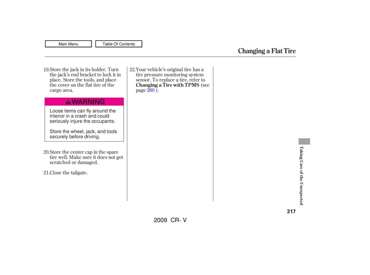 Honda CR V III 3 owners manual / page 321