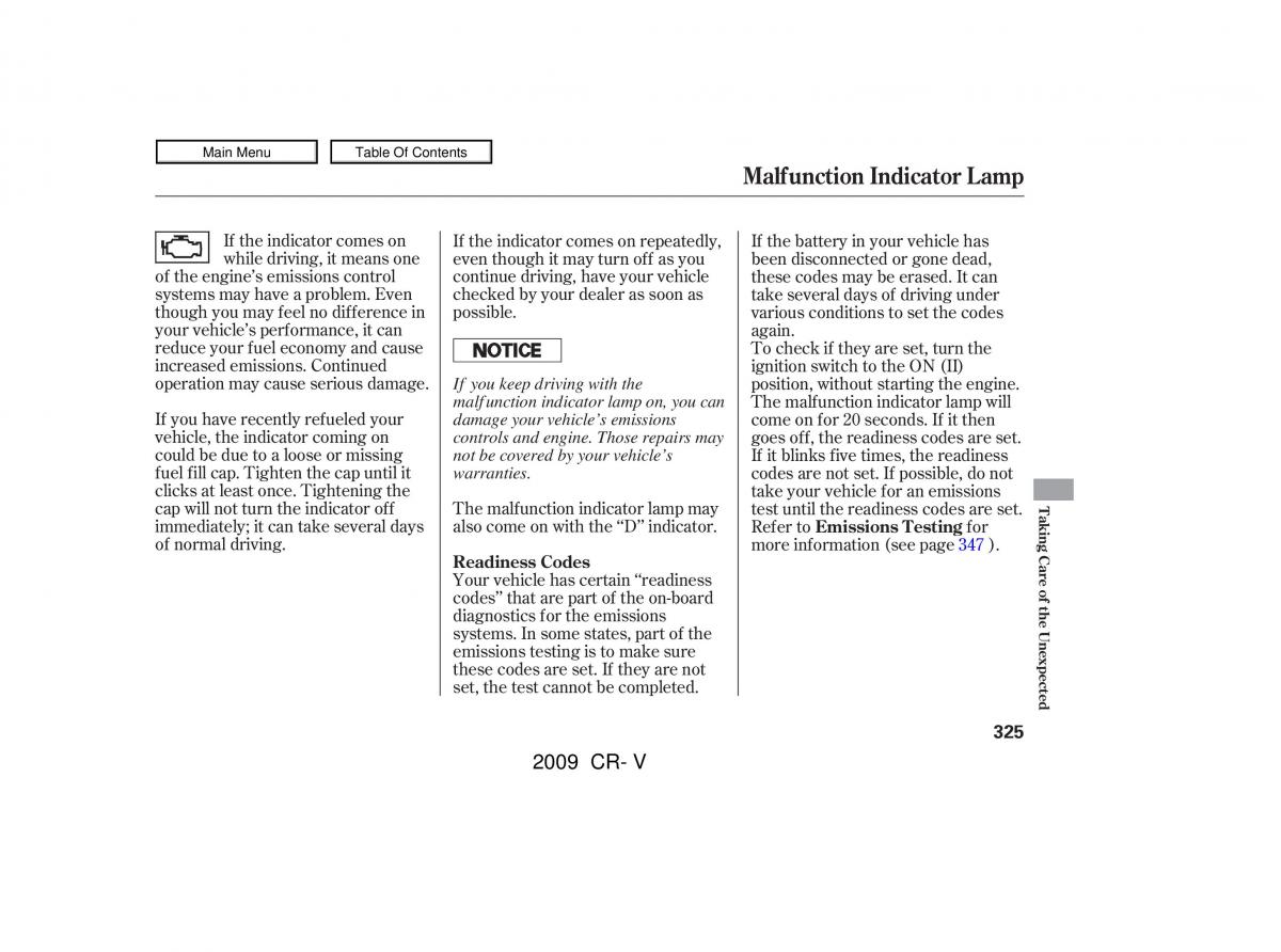 Honda CR V III 3 owners manual / page 329