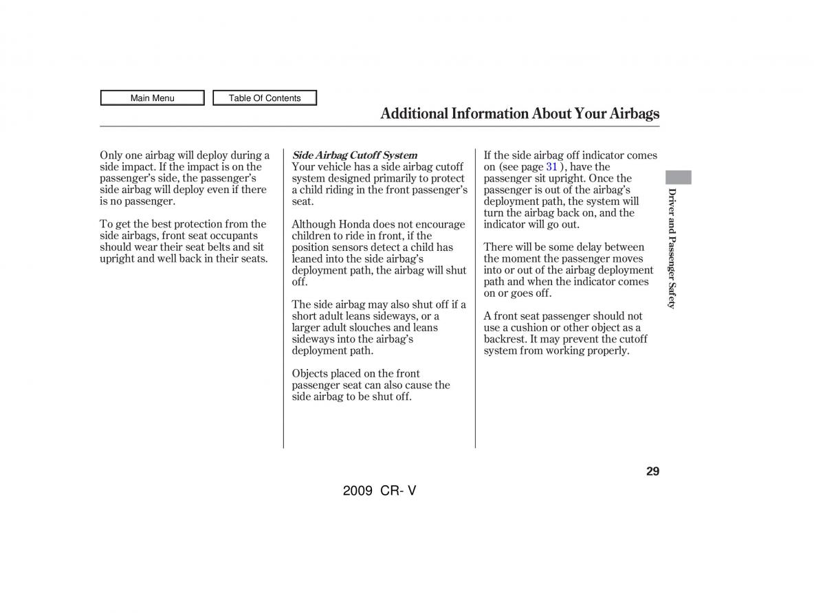 Honda CR V III 3 owners manual / page 33