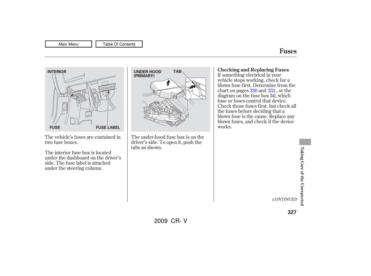 Honda CR V III 3 owners manual / page 331