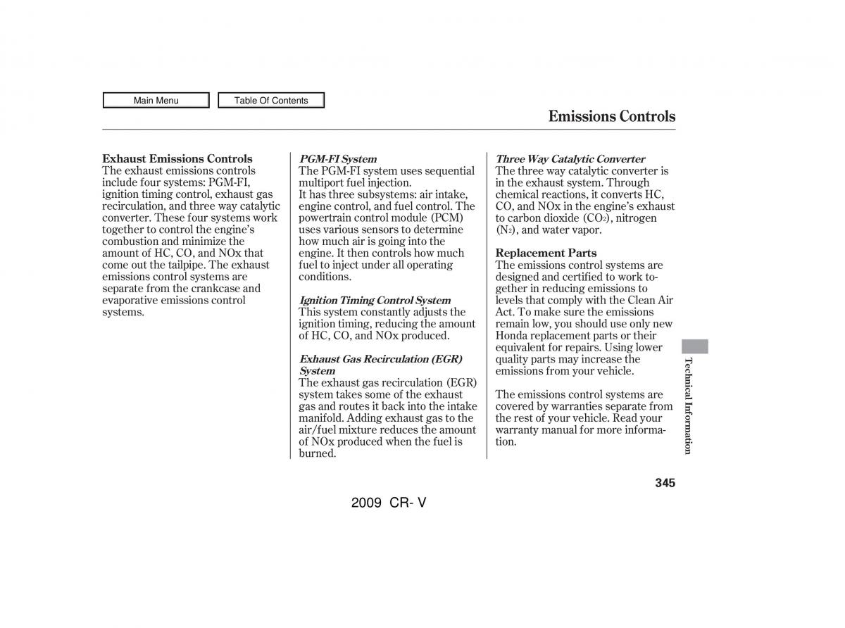 Honda CR V III 3 owners manual / page 349