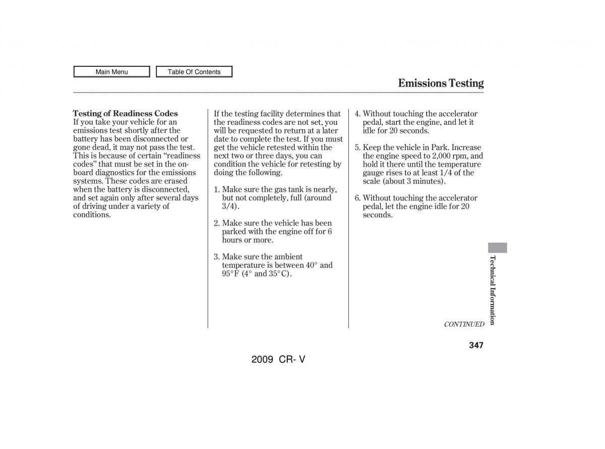 Honda CR V III 3 owners manual / page 351