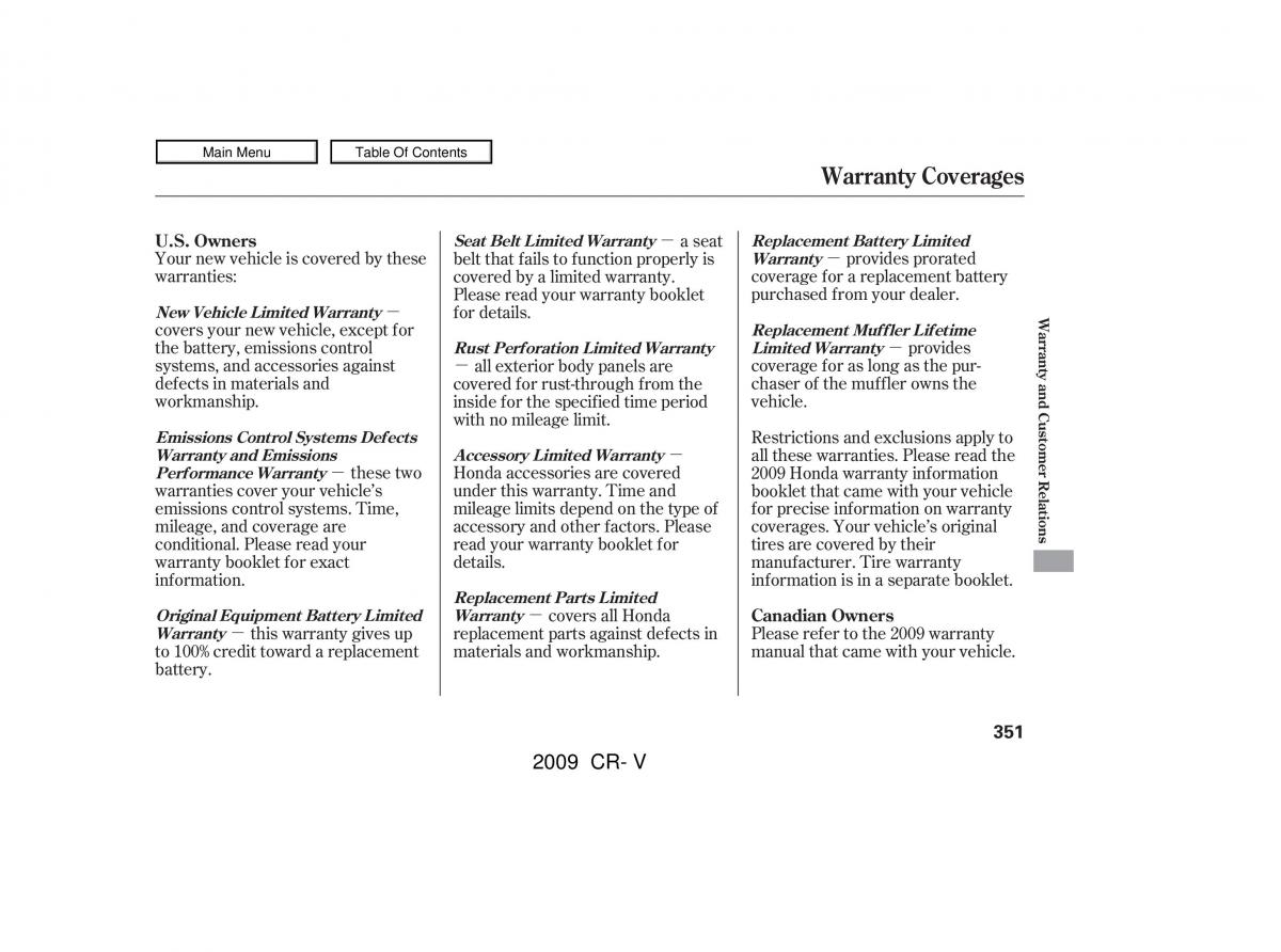 Honda CR V III 3 owners manual / page 355