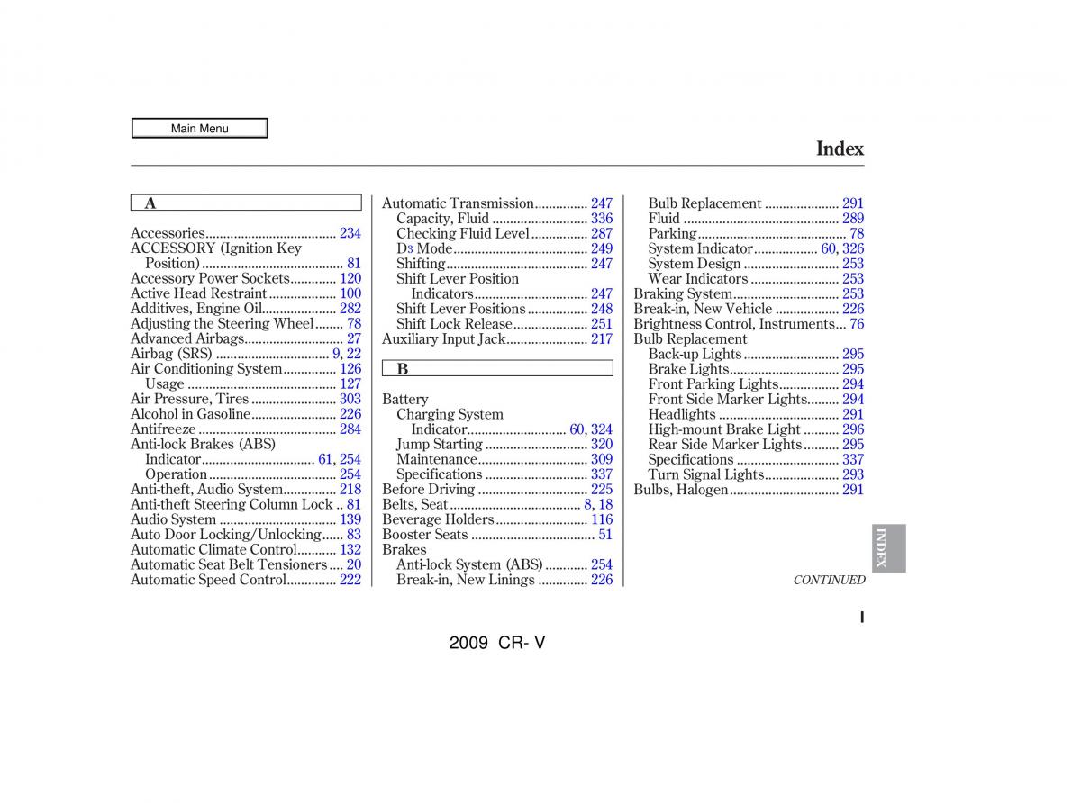 Honda CR V III 3 owners manual / page 359