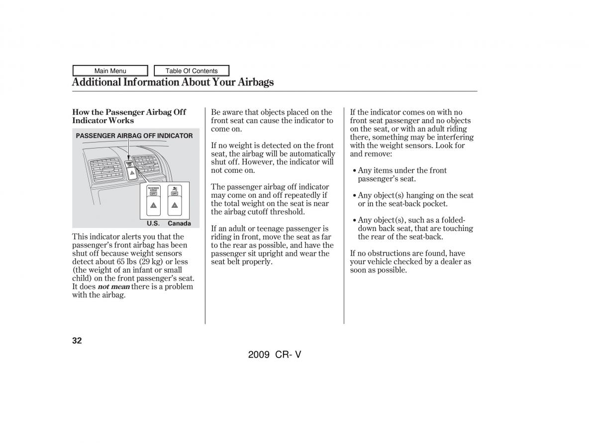 Honda CR V III 3 owners manual / page 36