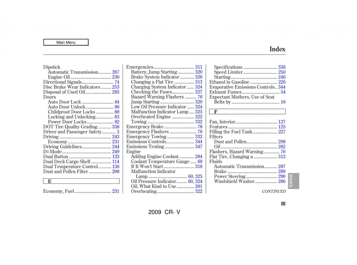 Honda CR V III 3 owners manual / page 361