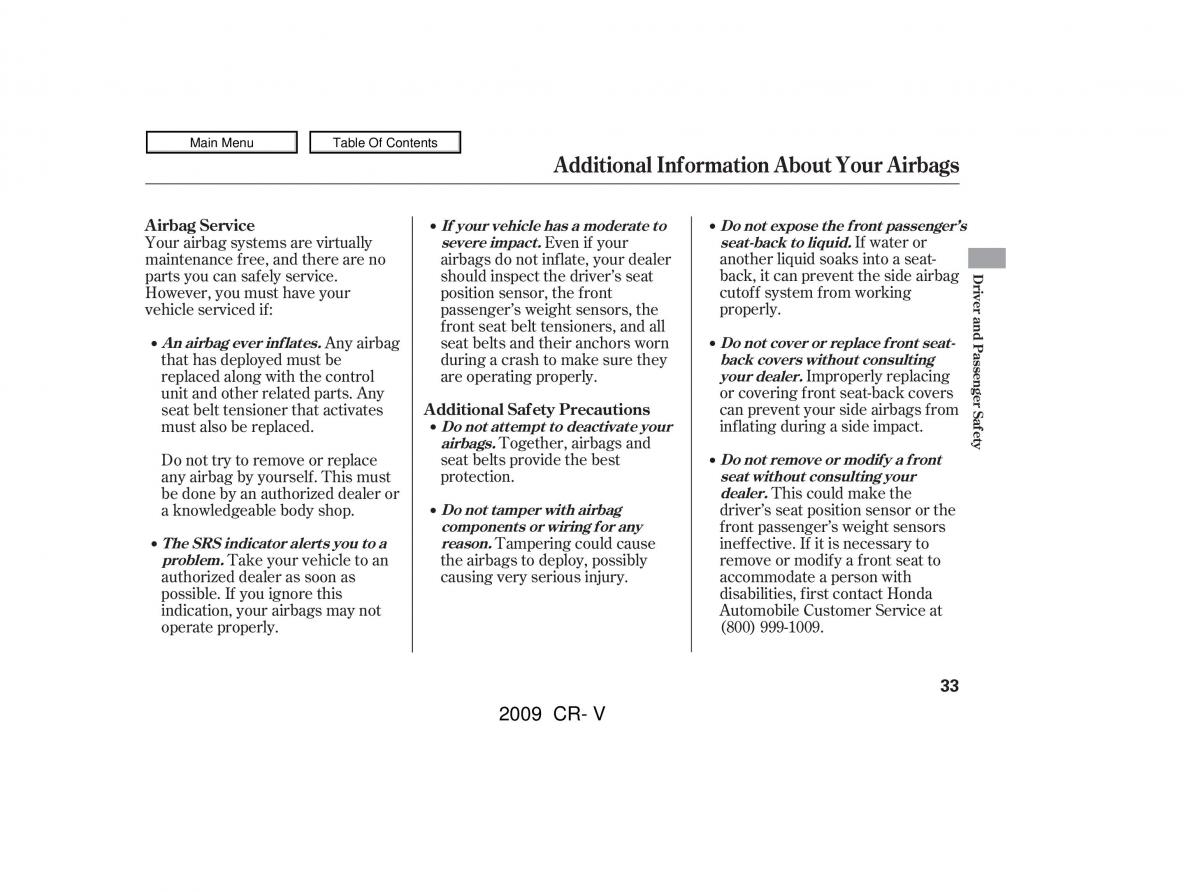 Honda CR V III 3 owners manual / page 37