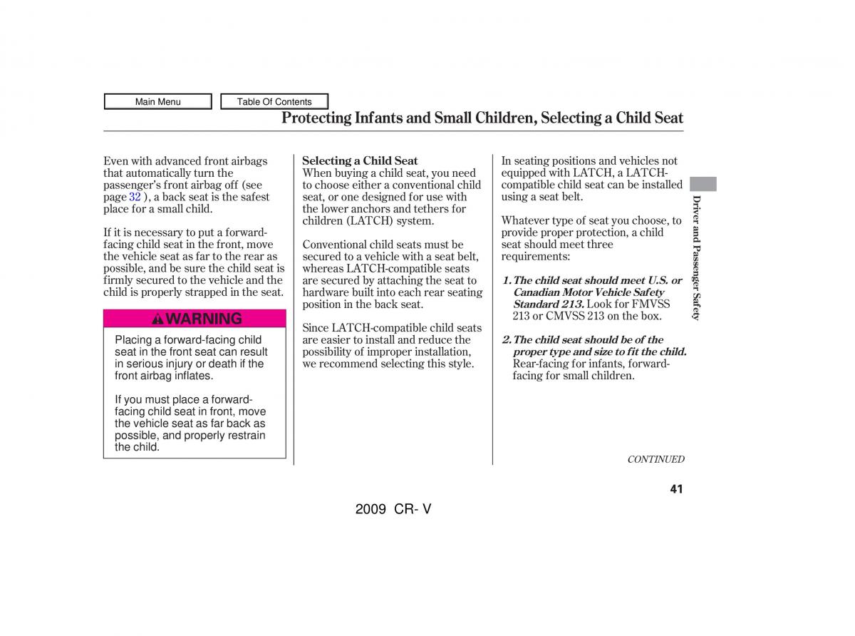 Honda CR V III 3 owners manual / page 45